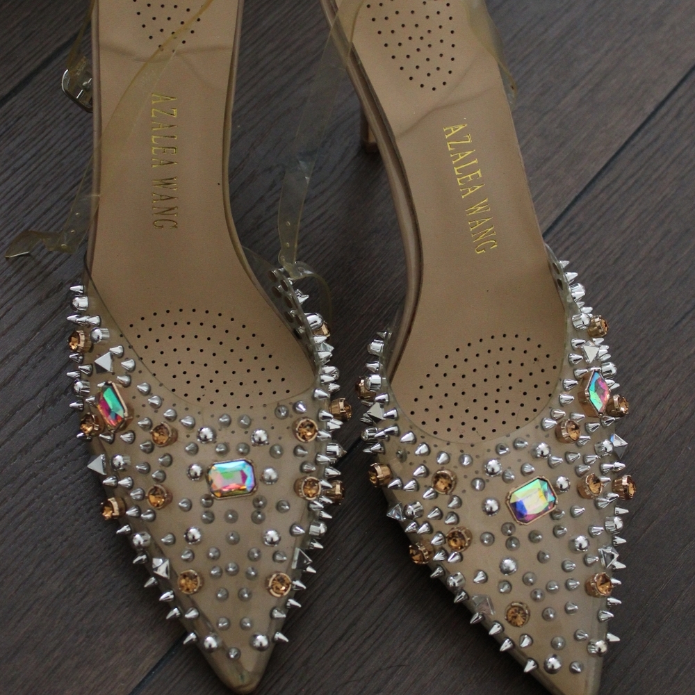Azalea Wang Studded Beige Womens Heels - Picture 4 of 8